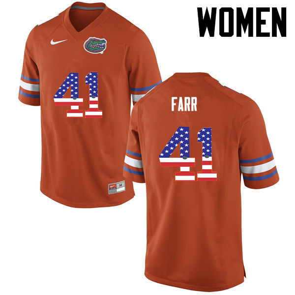 Women Florida Gators #41 Ryan Farr College Football USA Flag Fashion Jerseys-Orange